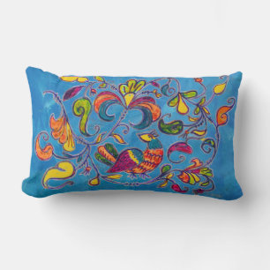 Northern Bird and blue background Lumbar Cushion