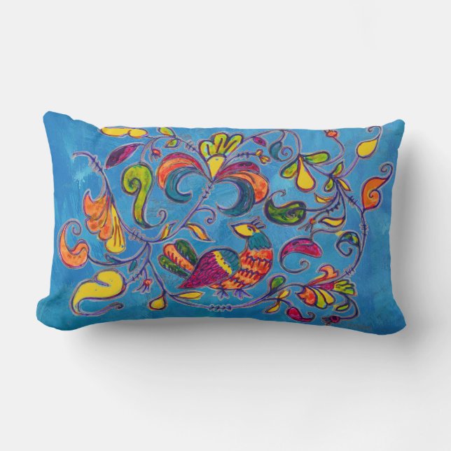 Northern Bird and blue background Lumbar Cushion (Front)
