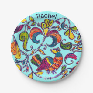 Northern Bird Folk Art and your name Paper Plate