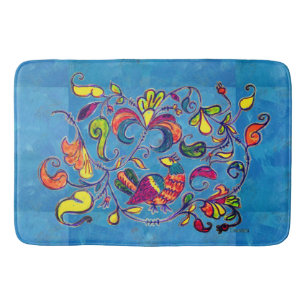 Northern Birds on blue background Bath Mat