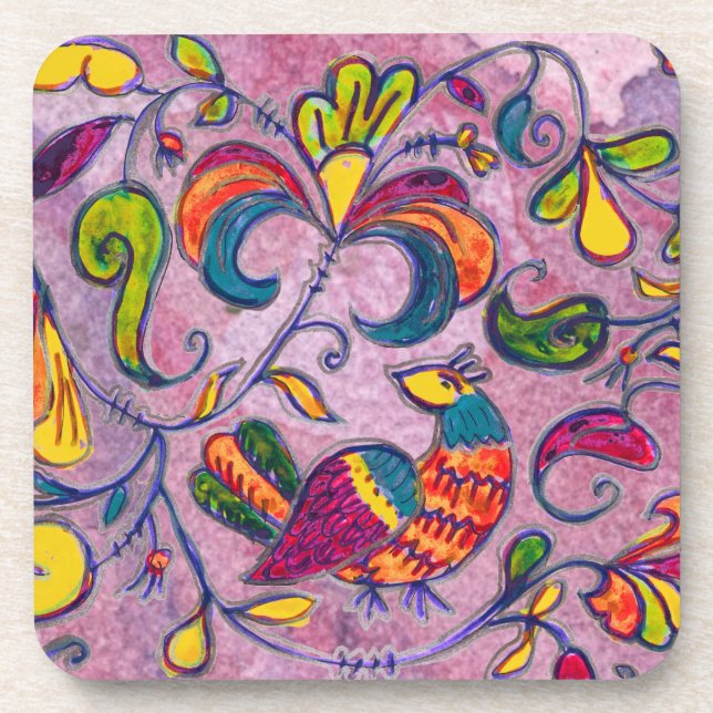 Northern Birds on pink background Coaster (Front)