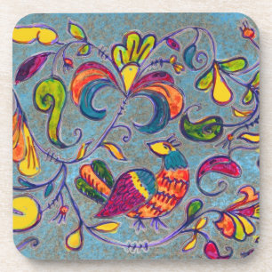 Northern Birds Russian Folk Art Coaster