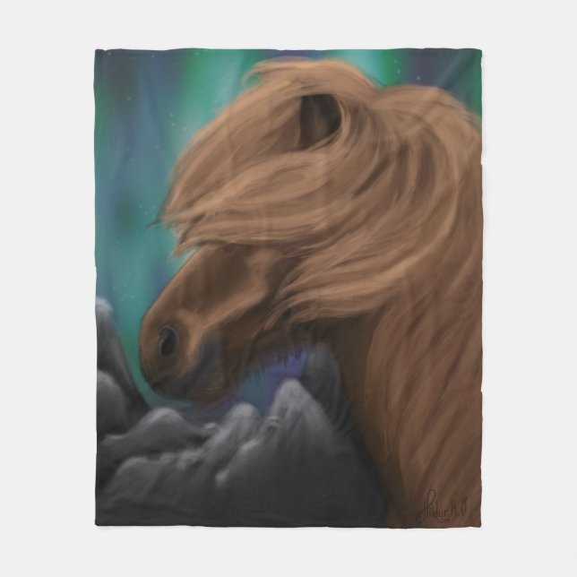 Northern Breeze: Icelandic Horse in Midnight Gust Fleece Blanket (Front)
