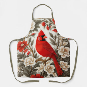 Northern Cardinal Bird Beautiful Floral Apron