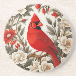Northern Cardinal Bird Beautiful Floral Coaster