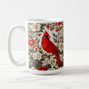 Northern Cardinal Bird Beautiful Floral Coffee Mug