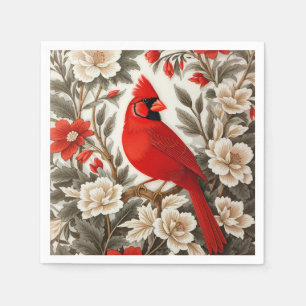 Northern Cardinal Bird Beautiful Floral Napkin