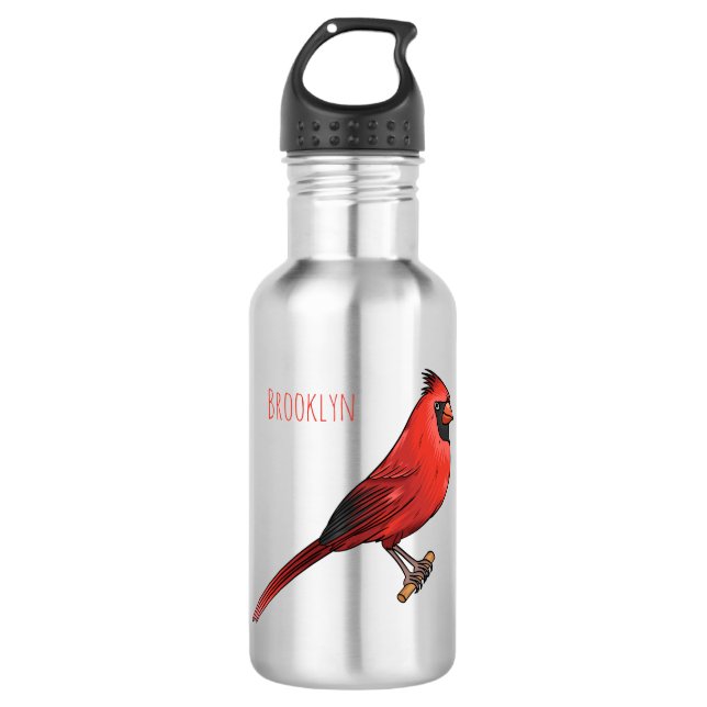 Northern cardinal bird cartoon illustration 532 ml water bottle (Front)