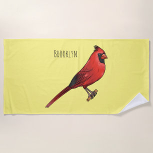 Northern cardinal bird cartoon illustration  beach towel