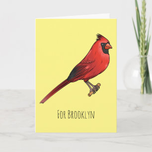 Northern cardinal bird cartoon illustration card