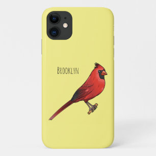 Northern cardinal bird cartoon illustration iPhone 11 case