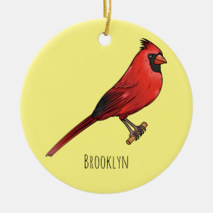 Northern cardinal bird cartoon illustration ceramic ornament