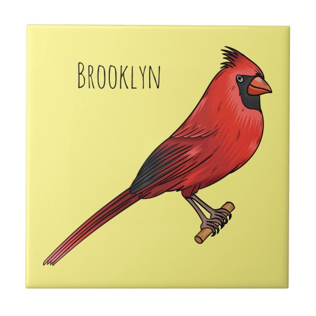 Northern cardinal bird cartoon illustration ceramic tile (Front)