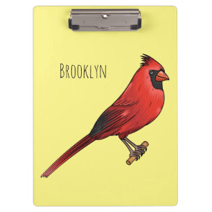 Northern cardinal bird cartoon illustration clipboard