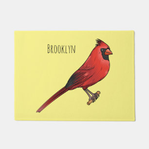 Northern cardinal bird cartoon illustration doormat