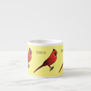 Northern cardinal bird cartoon illustration  espresso cup