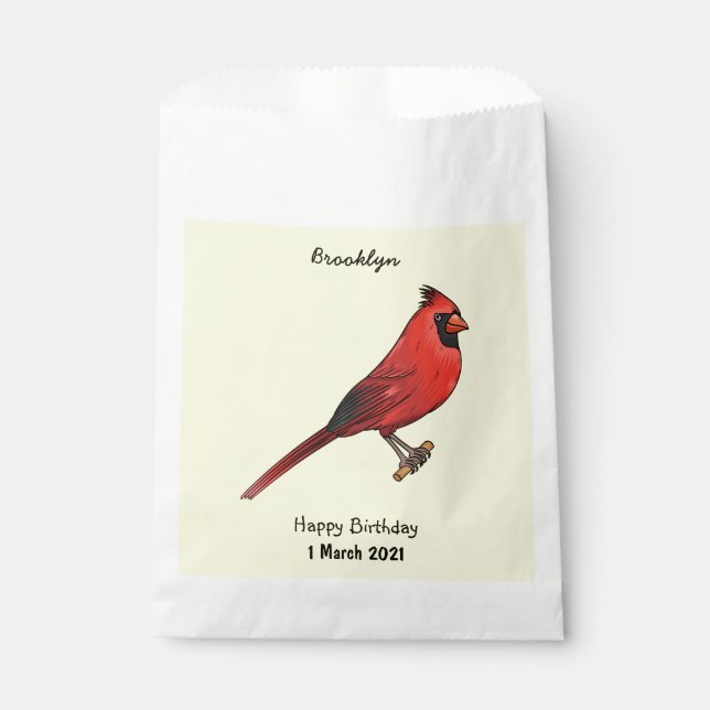 Northern cardinal bird cartoon illustration  favour bag (Front)