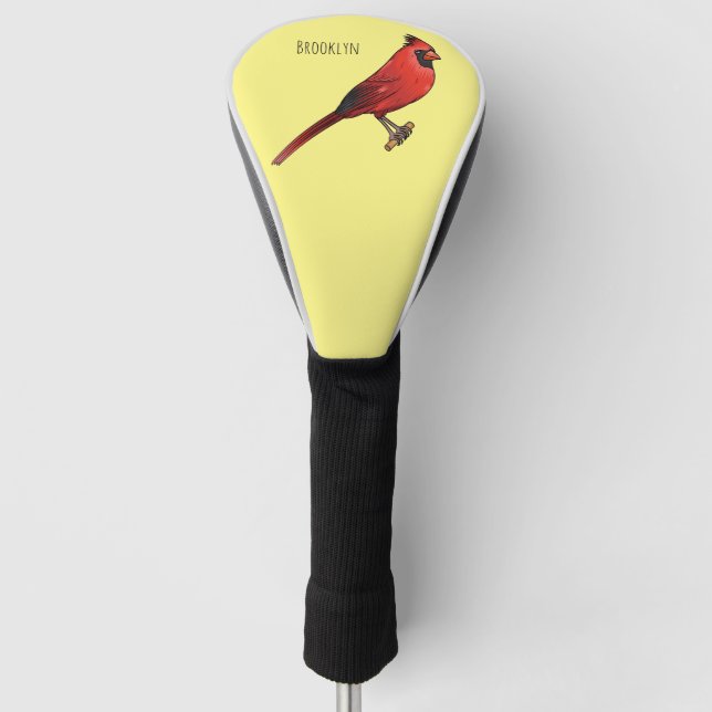 Northern cardinal bird cartoon illustration golf head cover (Front)