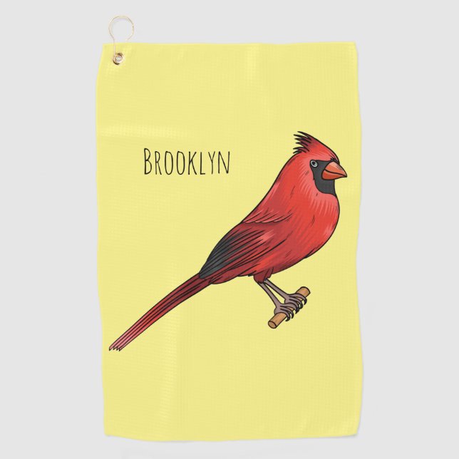 Northern cardinal bird cartoon illustration golf towel (Front)