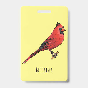 Northern cardinal bird cartoon illustration ID badge