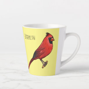 Northern cardinal bird cartoon illustration latte mug