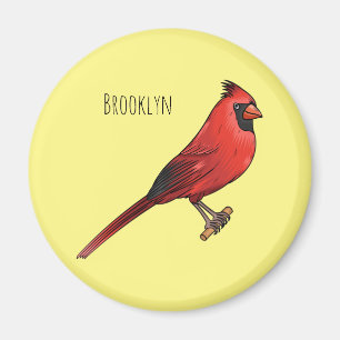 Northern cardinal bird cartoon illustration magnet