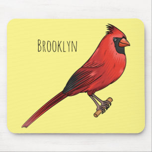 Northern cardinal bird cartoon illustration mouse pad