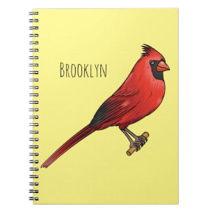 Northern cardinal bird cartoon illustration notebook