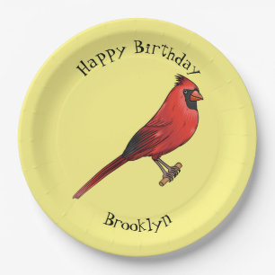 Northern cardinal bird cartoon illustration paper plate
