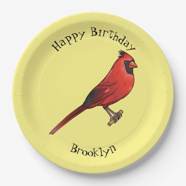 Northern cardinal bird cartoon illustration  paper plate (Front)
