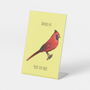 Northern cardinal bird cartoon illustration pedestal sign