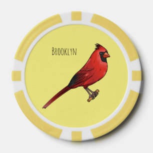 Northern cardinal bird cartoon illustration  poker chips
