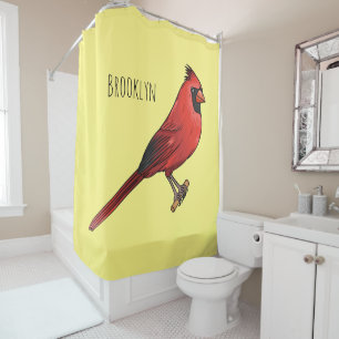 Northern cardinal bird cartoon illustration  shower curtain
