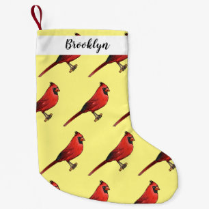 Northern cardinal bird cartoon illustration small christmas stocking