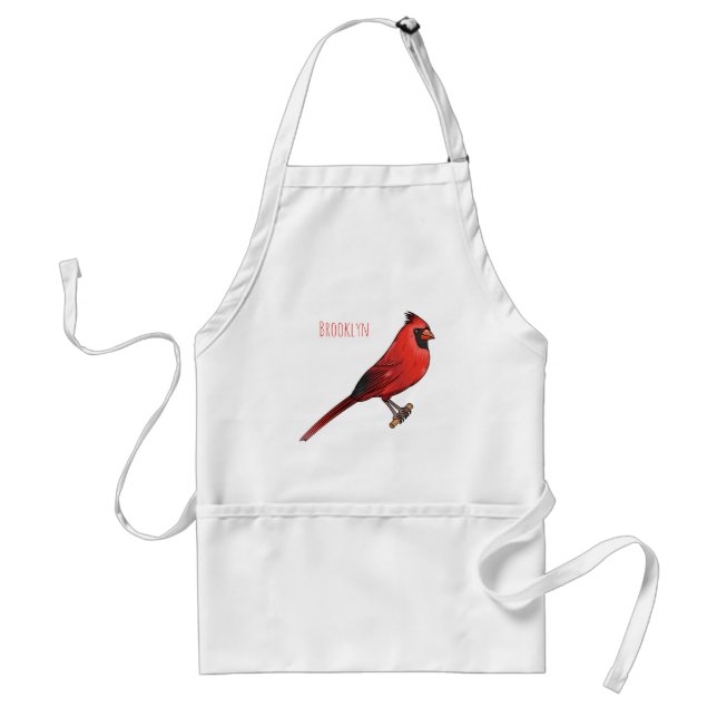 Northern cardinal bird cartoon illustration standard apron (Front)