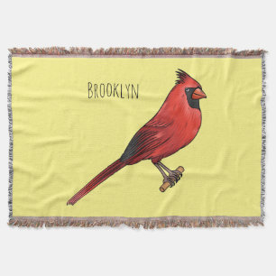 Northern cardinal bird cartoon illustration throw blanket