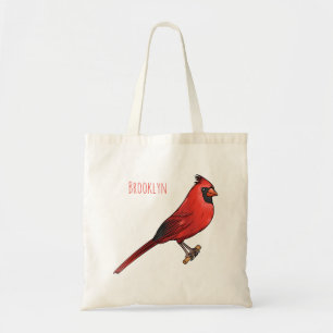 Northern cardinal bird cartoon illustration tote bag