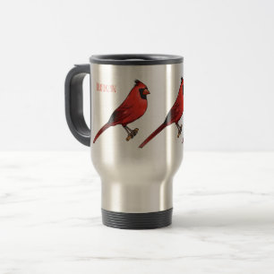 Northern cardinal bird cartoon illustration travel mug