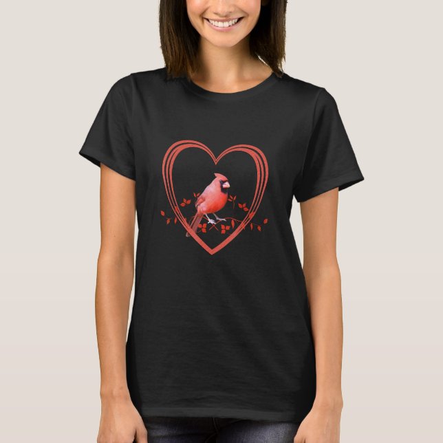 Northern Cardinal Bird in Heart T-Shirt (Front)