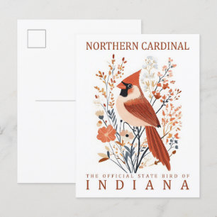 Northern Cardinal Bird of Indiana USA Travel Postcard