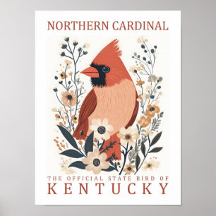 Northern Cardinal Bird of Kentucky USA Travel Poster