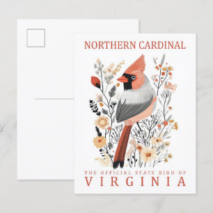 Northern Cardinal Bird of Virginia Travel Postcard