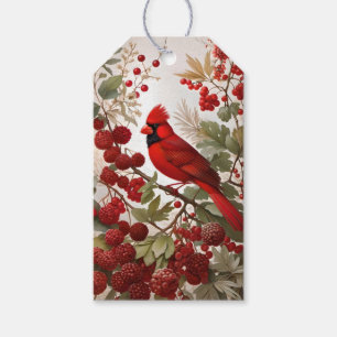 Northern Cardinal Bird Red Berries Gift Tags