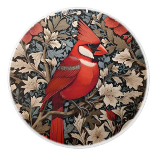 Northern Cardinal Bird William Morris Inspired Ceramic Knob