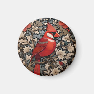 Northern Cardinal Bird William Morris Inspired Magnet