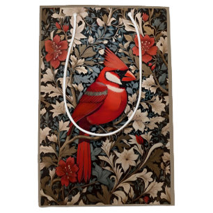 Northern Cardinal Bird William Morris Inspired Medium Gift Bag