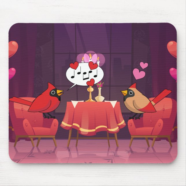 Northern Cardinal Birds Dinner Date Mouse Pad (Front)