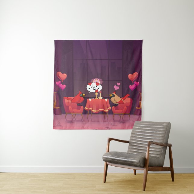 Northern Cardinal Birds Dinner Date Tapestry (In Situ)