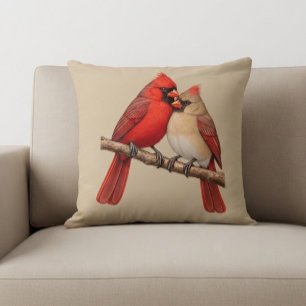 Northern Cardinal Couple on Branch Cushion