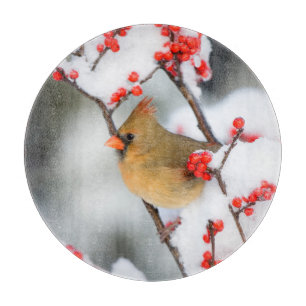 Northern Cardinal female on Common Winterberry Cutting Board
